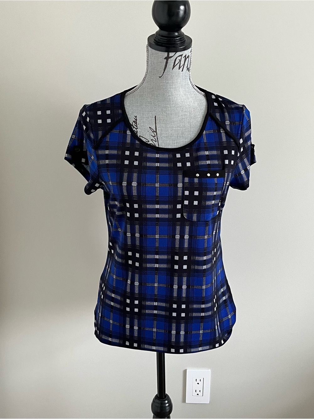 cleo Blue and Black Plaid Short Sleeve Tee